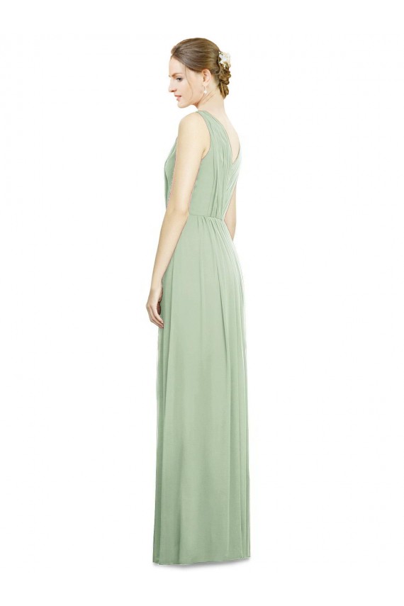 Achat Vert Sauge Trapèze Col V Mousseline Longue Robes demoiselle d'honneur