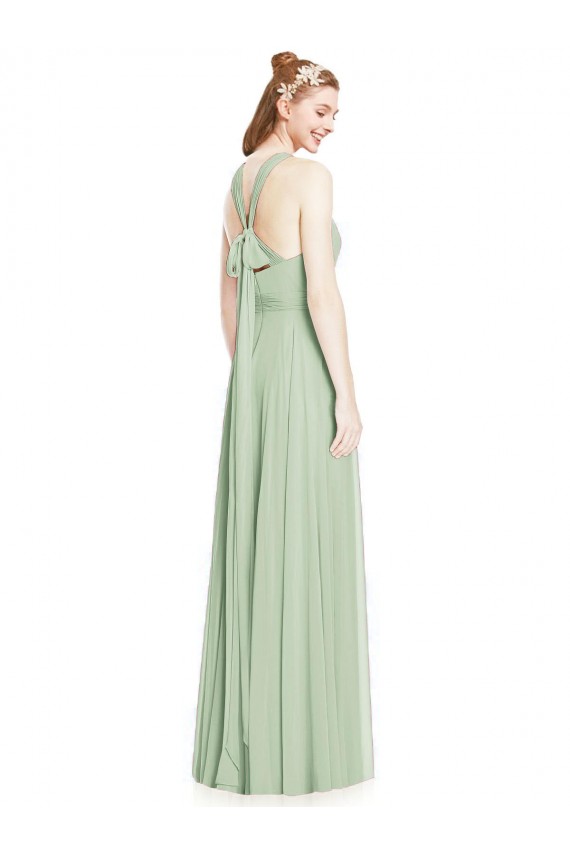 Achat Vert Sauge Trapèze Licou Mousseline Longue Robes demoiselle d'honneur