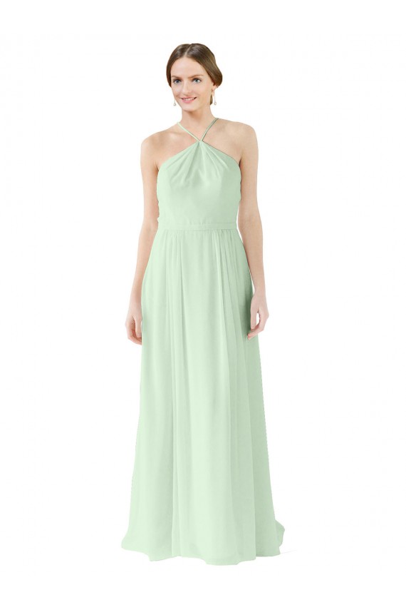 Achat Vert Sauge Trapèze Licou Mousseline Longue Robes demoiselle d'honneur