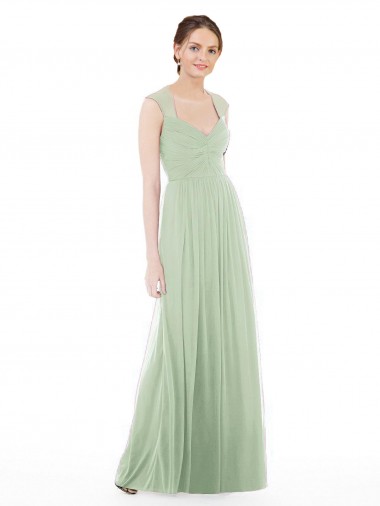 Achat Vert Sauge Trapèze Mousseline Longue Robes demoiselle d'honneur