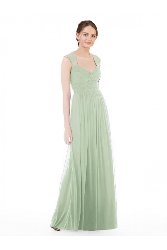 Achat Vert Sauge Trapèze Mousseline Longue Robes demoiselle d'honneur