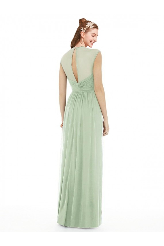 Achat Vert Sauge Trapèze Mousseline Longue Robes demoiselle d'honneur