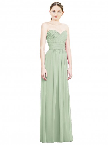 Achat Vert Sauge Trapèze Sans bretelle Mousseline Longue Robes demoiselle d'honneur