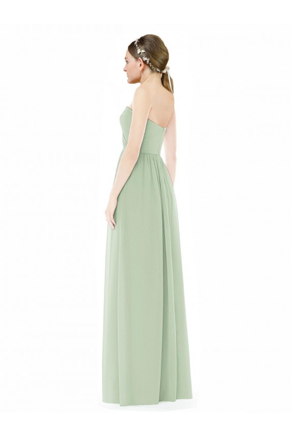 Achat Vert Sauge Trapèze Sans bretelle Mousseline Longue Robes demoiselle d'honneur
