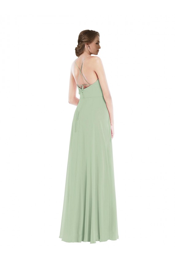Achat Vert Sauge Trapèze Scoop Mousseline Longue Robes demoiselle d'honneur