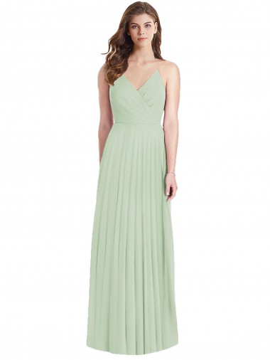 Achat Vert Sauge Trompette Bretelles spaghetti Col V Mousseline Longue Robes demoiselle d'honneur
