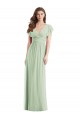 Achat Vert Sauge Trompette Col V Mousseline Longue Robes demoiselle d'honneur