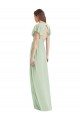 Achat Vert Sauge Trompette Col V Mousseline Longue Robes demoiselle d'honneur
