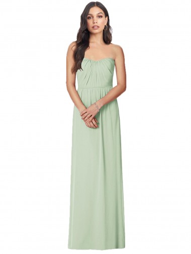 Achat Vert Sauge Trompette Sans bretelle Mousseline Longue Robes demoiselle d'honneur