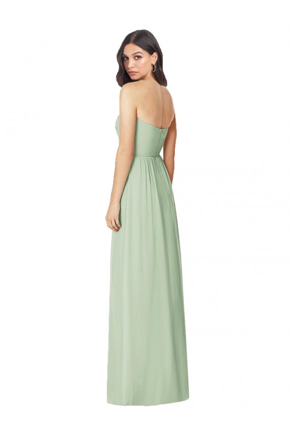 Achat Vert Sauge Trompette Sans bretelle Mousseline Longue Robes demoiselle d'honneur