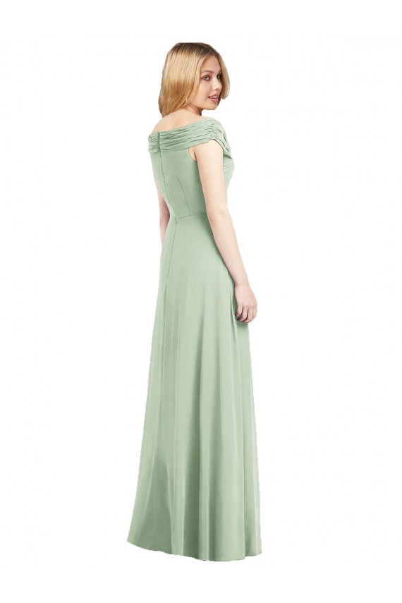Achat Vert Sauge Trompette Épaule Dénudée Mousseline Longue Robes demoiselle d'honneur