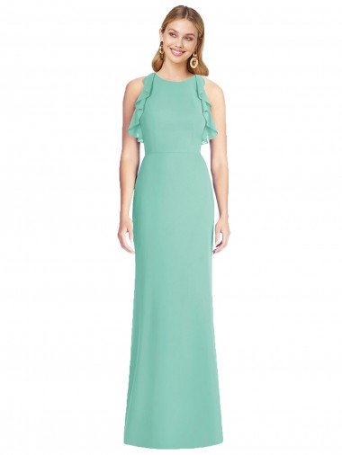 Achat Vert de jade Sirène Col bijou Mousseline Longue Robes demoiselle d'honneur