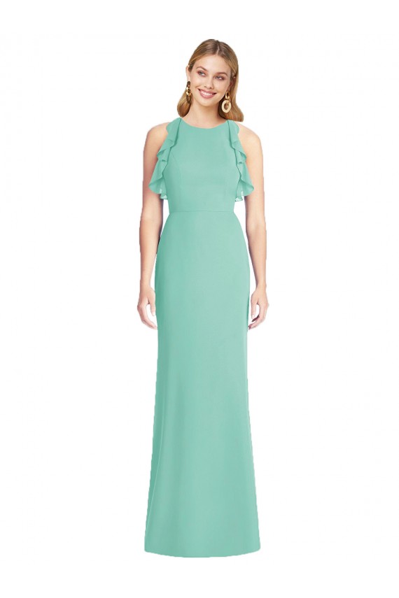 Achat Vert de jade Sirène Col bijou Mousseline Longue Robes demoiselle d'honneur