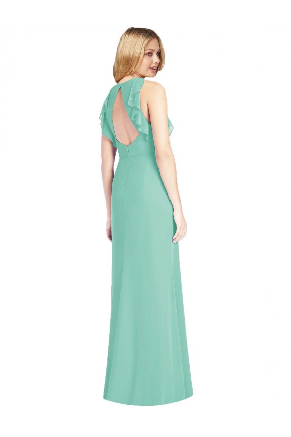 Achat Vert de jade Sirène Col bijou Mousseline Longue Robes demoiselle d'honneur