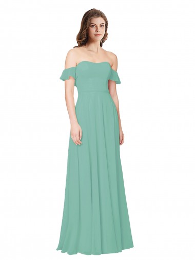 Achat Vert de jade Trapèze Épaule Dénudée Mousseline Longue Robes demoiselle d'honneur
