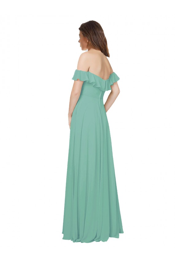 Achat Vert de jade Trapèze Épaule Dénudée Mousseline Longue Robes demoiselle d'honneur