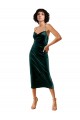 Achat Vert foncé Fourreau Bretelles spaghetti midi Velours Stretch Courte Robes demoiselle d'honneur / Robes de soirée / Robes de cocktail