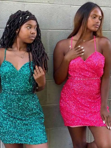 Achat Vert foncé Fourreau Col V Courte Paillettes Velours Courte Robes de bal