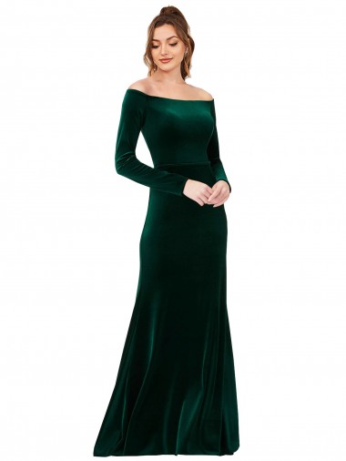Achat Vert foncé Fourreau Épaule Dénudée Velours Stretch Longue Formelles Robes demoiselle d'honneur / Robes de soirée / Robes de bal