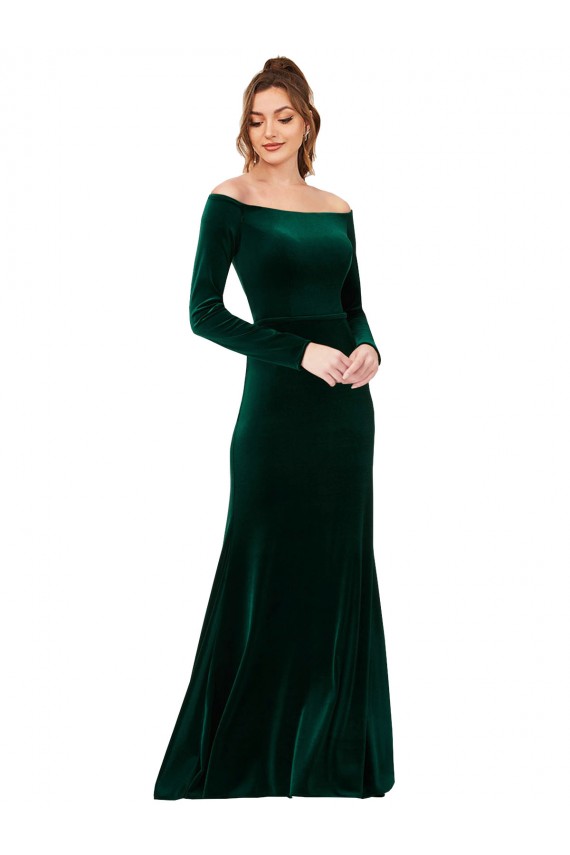 Achat Vert foncé Fourreau Épaule Dénudée Velours Stretch Longue Formelles Robes demoiselle d'honneur / Robes de soirée / Robes de bal