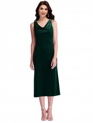 Achat Vert foncé Fourreau midi Velours Stretch Courte Robes demoiselle d'honneur / Robes de bal / Robes de cocktail