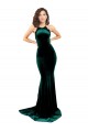Achat Vert foncé Sirène Col Haut Balayage train Velours Stretch Longue Formelles Robes demoiselle d'honneur / Robes de soirée / Robes de bal