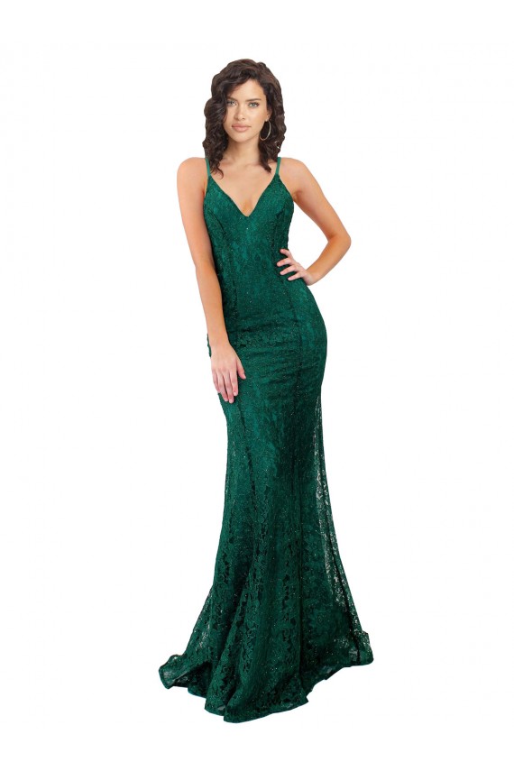 Achat Vert foncé Sirène Col V Dentelle Longue Robes demoiselle d'honneur / Robes de bal