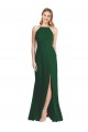 Achat Vert foncé Trapèze Bretelles spaghetti Col Haut Mousseline Longue Robes demoiselle d'honneur