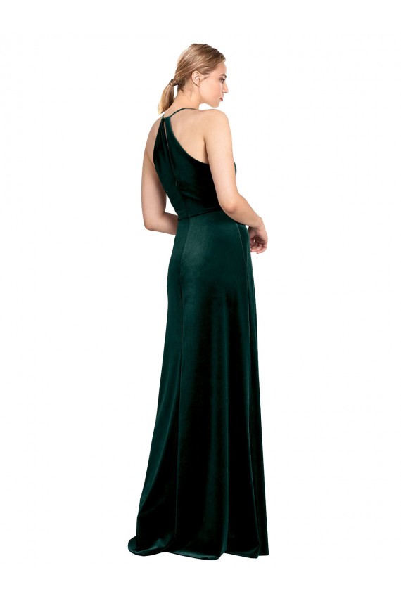 Achat Vert foncé Trapèze Bretelles spaghetti Col bijou Velours Stretch Longue Robes demoiselle d'honneur / Robes de bal