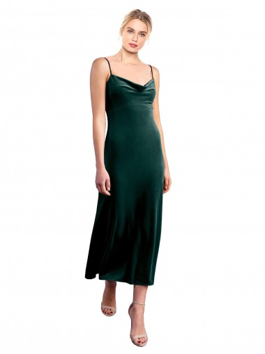 Achat Vert foncé Trapèze Bretelles spaghetti midi Velours Stretch Courte Robes demoiselle d'honneur / Robes de bal / Robes de cocktail