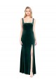 Achat Vert foncé Trapèze Col Carré Velours Stretch Longue Robes demoiselle d'honneur / Robes de bal