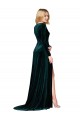 Achat Vert foncé Trapèze Col V Balayage train Velours Stretch Longue Formelles Robes demoiselle d'honneur / Robes de soirée / Robes de bal