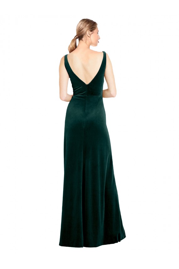 Achat Vert foncé Trapèze Col V Velours Stretch Longue Formelles Robes demoiselle d'honneur / Robes de soirée / Robes de bal