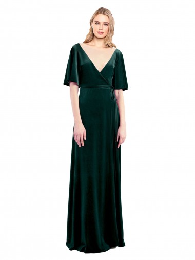 Achat Vert foncé Trapèze Col V Velours Stretch Longue Robes demoiselle d'honneur / Robes de bal