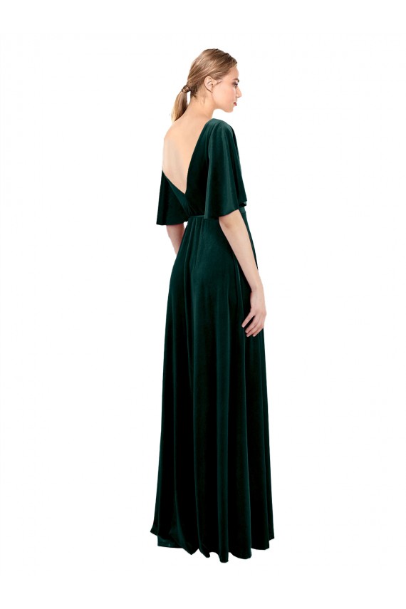 Achat Vert foncé Trapèze Col V Velours Stretch Longue Robes demoiselle d'honneur / Robes de bal