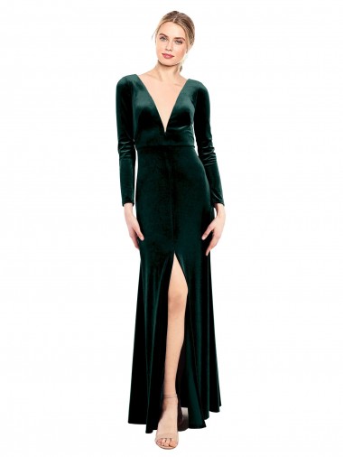 Achat Vert foncé Trapèze Col V Velours Stretch Longue Robes demoiselle d'honneur / Robes de bal