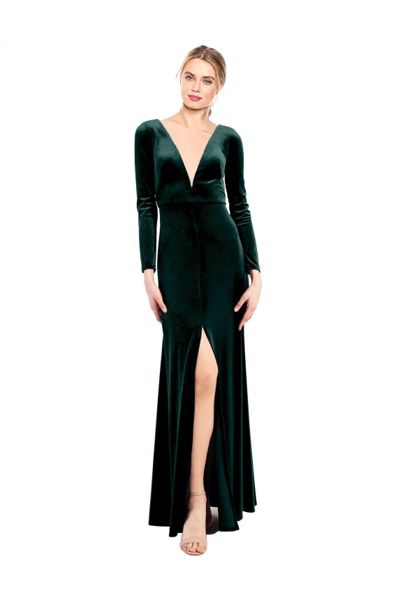 Achat Vert foncé Trapèze Col V Velours Stretch Longue Robes demoiselle d'honneur / Robes de bal