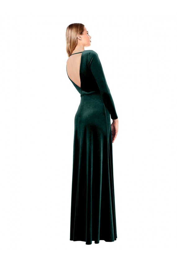Achat Vert foncé Trapèze Col V Velours Stretch Longue Robes demoiselle d'honneur / Robes de bal