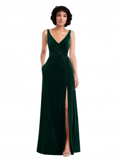 Achat Vert foncé Trapèze Col V Velours Stretch Longue Robes demoiselle d'honneur / Robes de bal