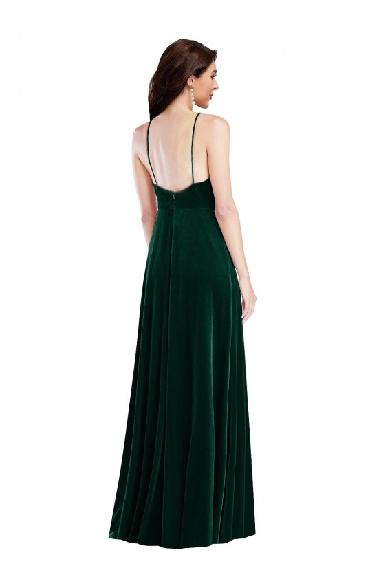 Achat Vert foncé Trapèze Licou Col Haut Velours Stretch Longue Robes demoiselle d'honneur / Robes de bal