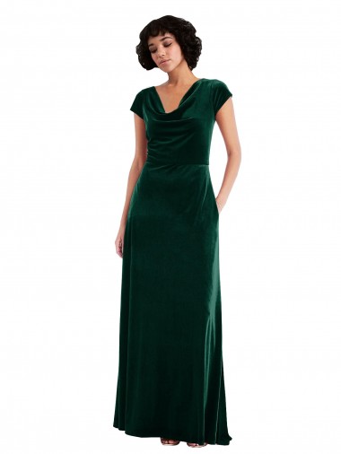 Achat Vert foncé Trapèze Velours Stretch Longue Robes demoiselle d'honneur / Robes de bal