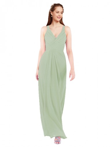 Achat Vert fumée Fourreau Col V Mousseline Longue Robes demoiselle d'honneur