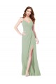 Achat Vert fumée Trapèze Bretelles spaghetti Mousseline Longue Robes demoiselle d'honneur