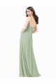 Achat Vert fumée Trapèze Bretelles spaghetti Mousseline Longue Robes demoiselle d'honneur