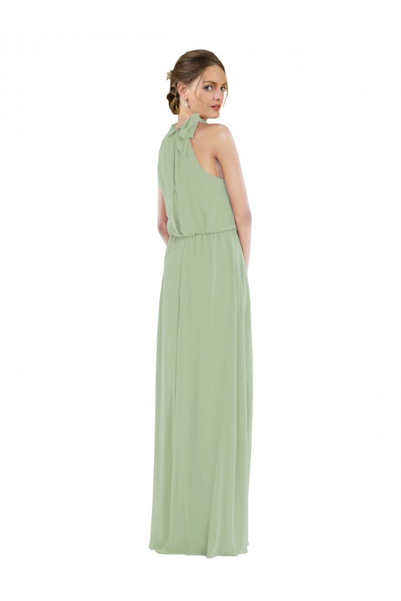 Achat Vert fumée Trapèze Col Haut Mousseline Longue Robes demoiselle d'honneur