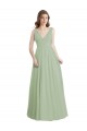 Achat Vert fumée Trapèze Col V Mousseline Longue Robes demoiselle d'honneur