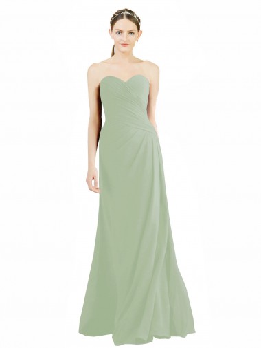 Achat Vert fumée Trapèze Mousseline Longue Robes demoiselle d'honneur