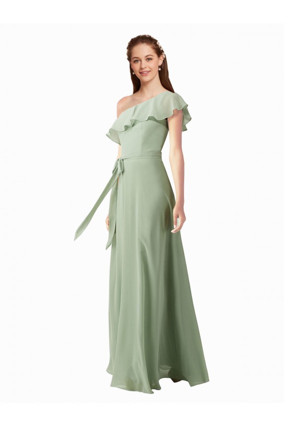 Achat Vert fumée Trapèze Mousseline Longue Robes demoiselle d'honneur