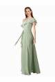 Achat Vert fumée Trapèze Mousseline Longue Robes demoiselle d'honneur