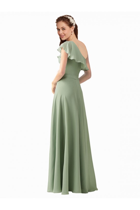Achat Vert fumée Trapèze Mousseline Longue Robes demoiselle d'honneur